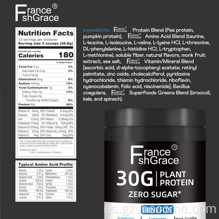 Proteína vegetal sin azúcar en polvo que favorece la salud digestiva